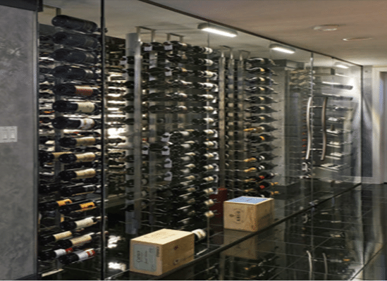 Elegant Glass-Enclosed Contemporary Commercial Custom Wine Cellar