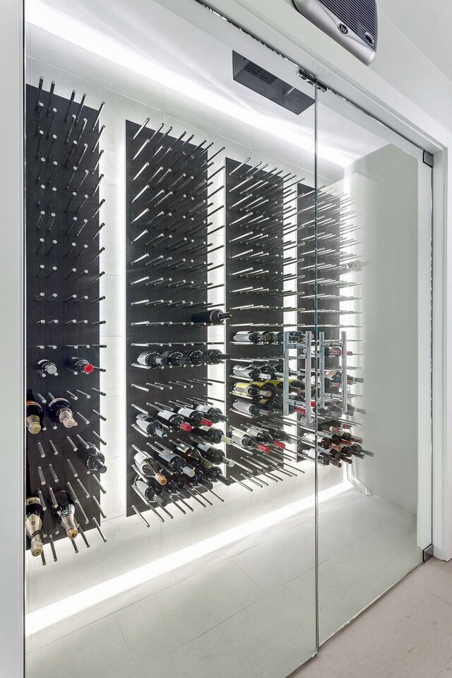 Wall Mounted Peg System Contemporary Wine Display Created by an Expert in Seattle