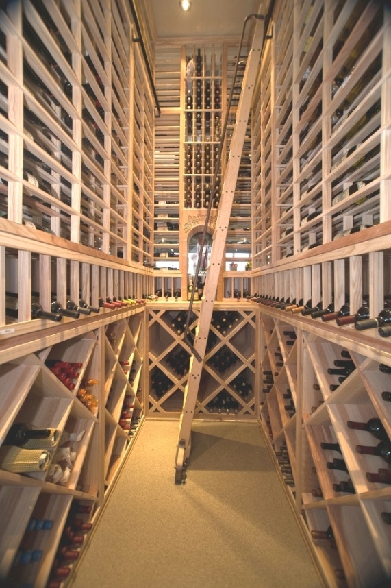 Straight Custom Wine Cellar Rolling Ladder Made of Wood