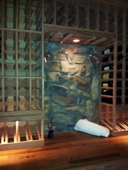 All Heart Redwood Wine Racks with Wine Barrel Tabletop Built by Seattle Master Builders