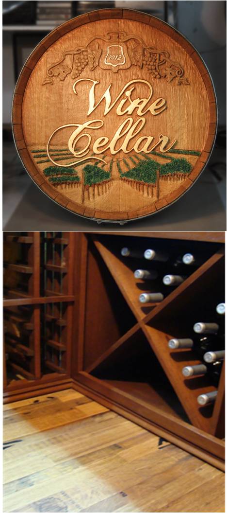 Wine Barrel Carving and Flooring for Residential Custom Wine Cellars