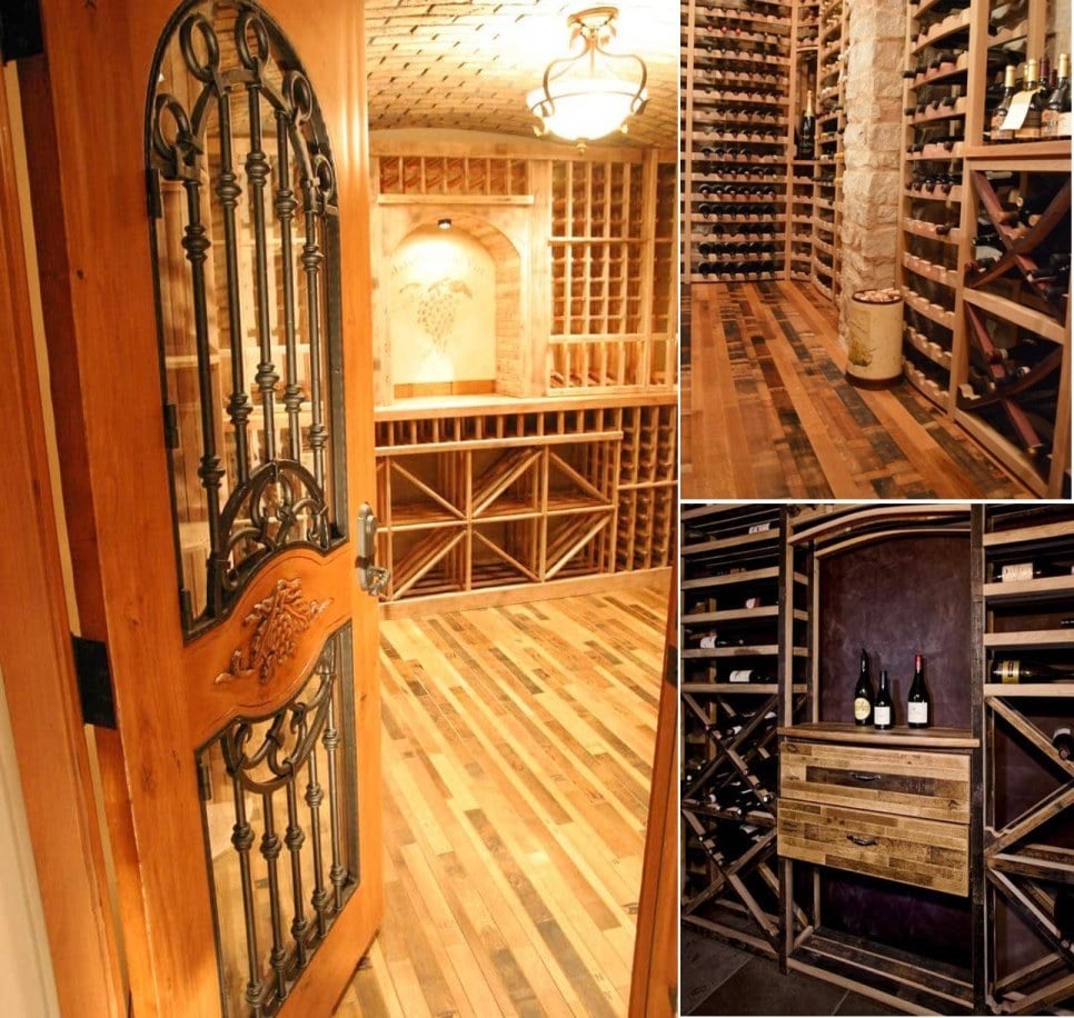 Custom Wine Cellar Door, Wine Barrel Racks, and Wine Barrel Flooring